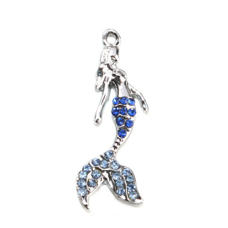 Zinc Based Alloy Charms Mermaid Rhinestone