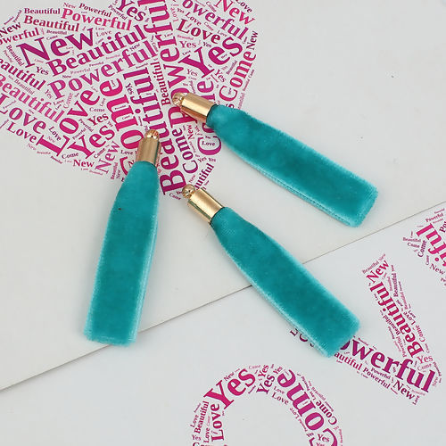 Bild von Veloursamt Anhänger Rechteck Vergoldet Blau 5cm x1cm - 4.7cm x1cm, 10 Stück