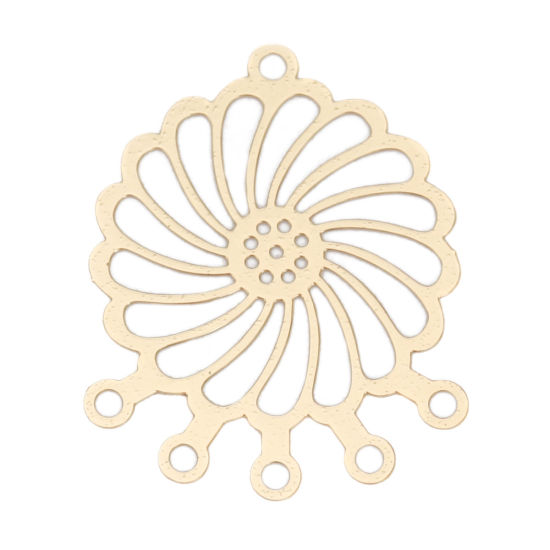 Immagine di Lega di Ferro Filigree Stamping Connettore Accessori Fiore Oro Placcato 28mm x 23mm, 10 Pz