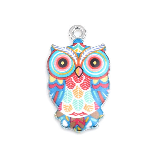 Picture of Zinc Based Alloy Halloween Charms Owl Animal Multicolor Enamel
