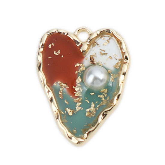 Imagen de Zamak Colgantes Charms Corazón Chapado en Oro Multicolor Esmalte 26mm x 20mm, 5 Unidades