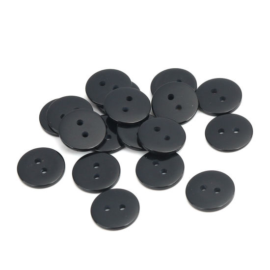 Picture of Resin Sewing Buttons Scrapbooking 2 Holes Round Black 15mm Dia, 200 PCs