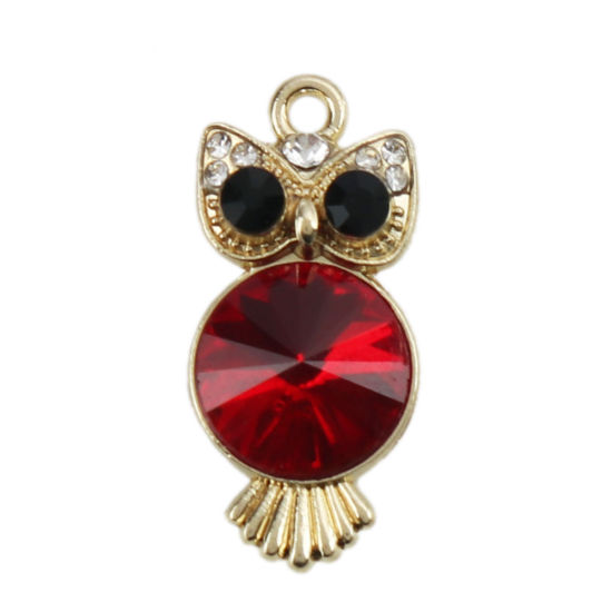 Picture of Zinc Based Alloy Glass Charms Owl Animal Round Faceted Rhinestone