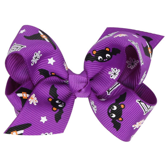 Picture of Halloween Hair Clips Findings Purple Bowknot Halloween Bat 8cm x 4cm, 1 Piece