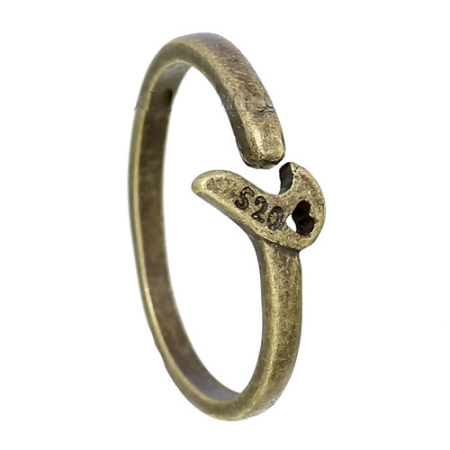 Adjustable Rings Half Heart "520" Carved Antique Bronze 17.1mm( 5/8") US 6.75, 1 Piece