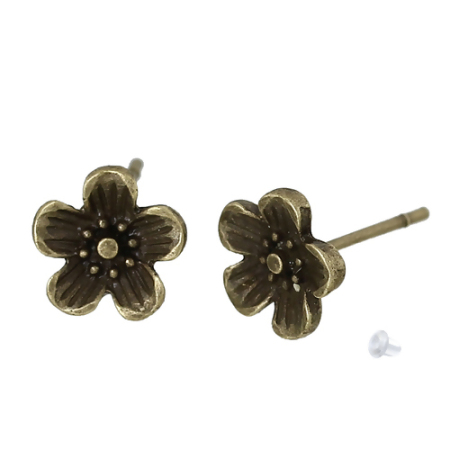Earring Ear Post Stud Earrings Plum Blossom Flowere W/ Stoppers