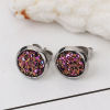 Imagen de 304 Acero Inoxidable Druzy/ Drusy Pendientes Tono de Plata Fucsia Ronda AB Color 10mm Dia., Post/ Wire Size: (19 gauge), 2 Pares”