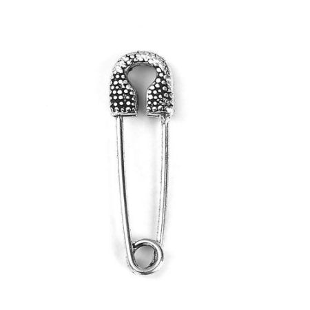 Zinc Based Alloy Safety Pin Brooches Antique Silver Color 29mm(1 1/8") x 9mm( 3/8"), 2 PCs