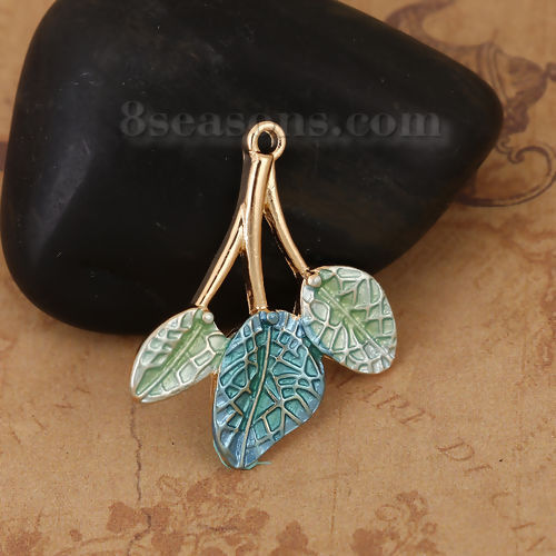 Picture of Zinc Based Alloy Enamel Flower Garden Style Pendants Leaf