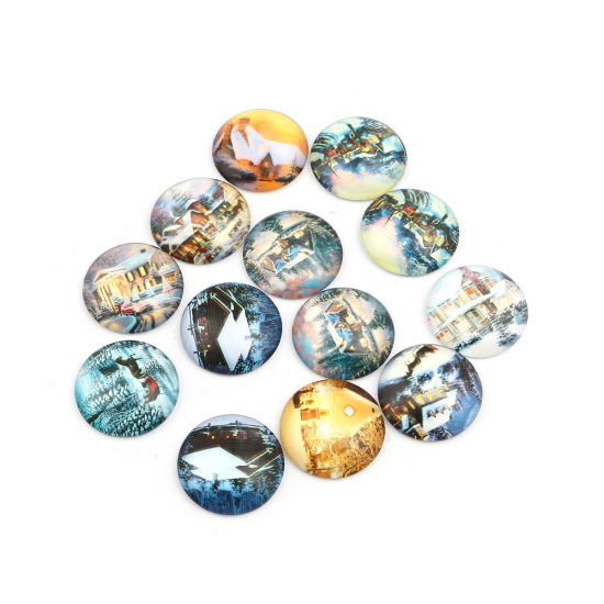 Image de Cabochon Dôme en Verre Noël Rond Dos Plat au Hasard 25mm Dia, 20 Pcs