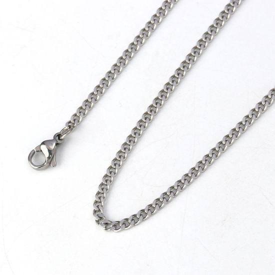 Immagine di 304 Acciaio Inossidabile Catena Singolare Collana Tono Argento 60.3cm Lunghezza, Dimensione della Catena 4x3mm, 2 Pz