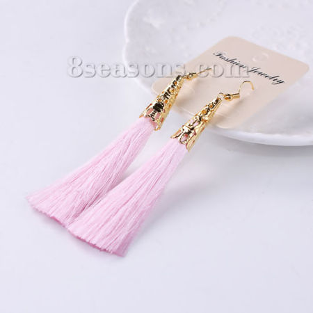 Tassel Earrings Gold Plated Pink 9.8cm(3 7/8"), Post/ Wire Size: (21 gauge), 1 Pair