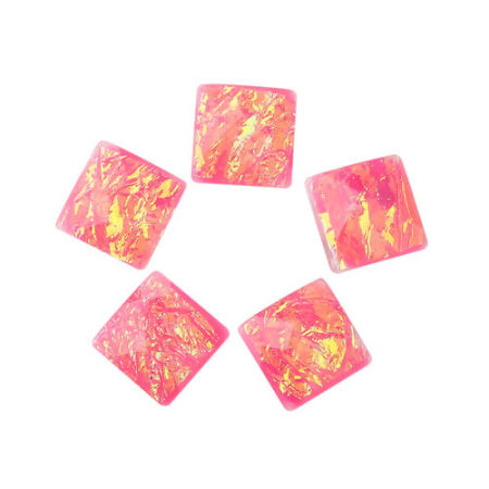 Cabochon Dôme en Résine AB Couleur Irisation Aurores Boréales Carré Rose A Facettes 16mm x 16mm, 30 Pcs