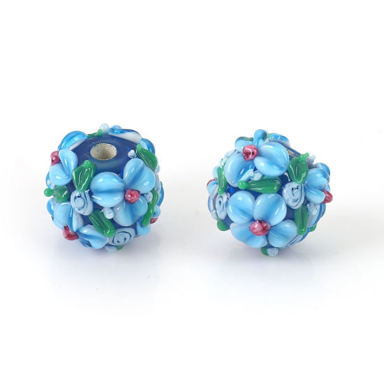 Picture of Lampwork Glass Encased Floral Beads Round Flower Leaves