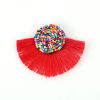 Picture of Glass & Cotton Seed Beads Pendants Multicolor Red Tassel 80mm(3 1/8") x 60mm(2 3/8"), 2 PCs