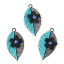 Immagine di Ottone Ciondoli Nero Blu Chiaro Foglia Fiore Filigree Stamping Blu Strass 37mm x 19mm, 2 Paia