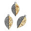 Picture of Brass Pendants Leaf Black Golden Sequins 37mm(1 4/8") x 19mm( 6/8"), 2 Pairs