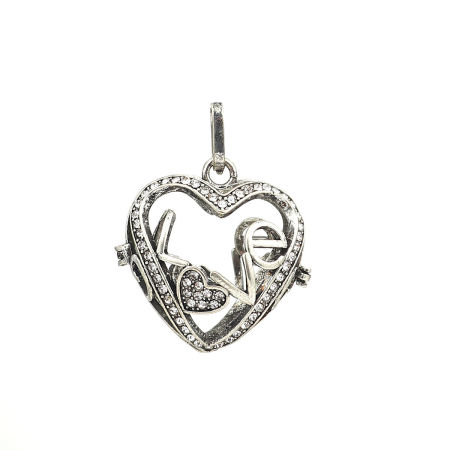 Immagine di Rame Ciondoli Angelo Rufer della Bola Armonia Cuore Argento Antico Trasparente Strass Possibile Aprire (la Dimensione delle Adatto Perla: 18mm) 41mm x 32mm, 1 Pz