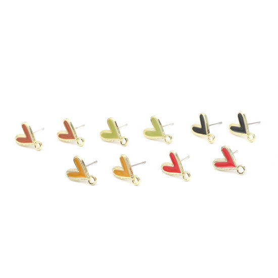 Immagine di Valentine's Day Ear Post Stud Earrings Findings Heart W/ Loop