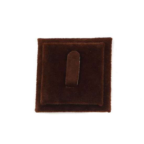 Picture of Velvet Jewelry Rings Displays Square Coffee 52mm(2") x 52mm(2") , 1 Piece