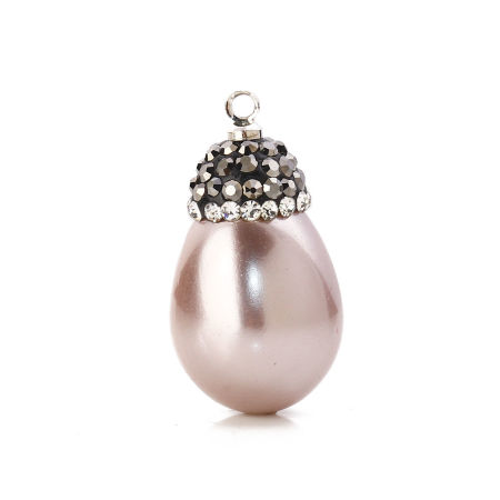 Shell Micro Pave Charms Drop Clear Rhinestone Imitation Pearl