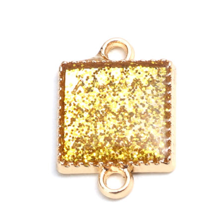 Image de Connecteurs en Alliage de Zinc Carré Doré Brillant Paillettes 18mm x 12mm, 10 Pcs