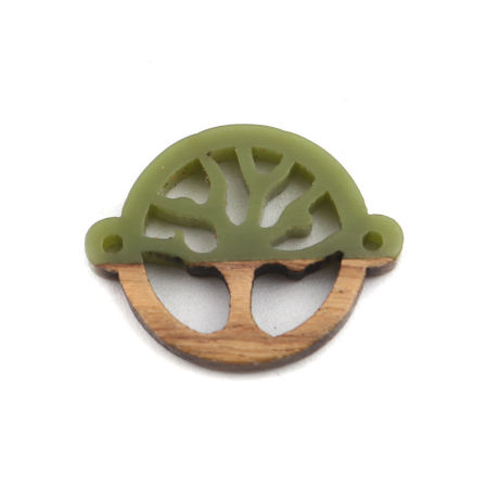 Madera+Resina Conectores Ronda Verde Árbol Hueco 23mm x 18mm, 5 Unidades