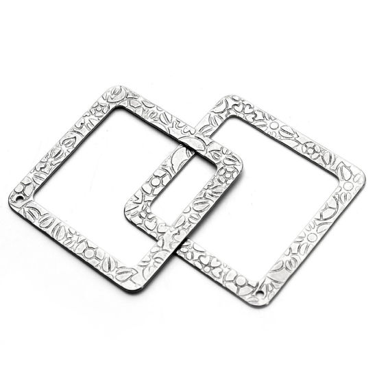 ステンレス鋼 ペンダント 菱形 シルバートーン 彫刻 透かし 3.7cm x 3.7cm、 1 パック(10 個) の画像