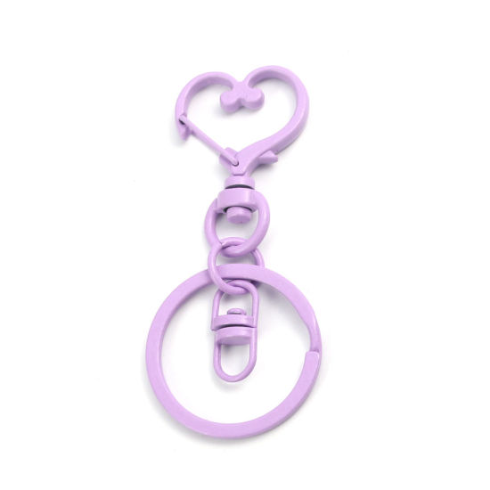 Изображение Цинковый Сплав Кольца и Цепи для Ключей Фиолетовый Сердце 6.8см x 3см, 5 ШТ