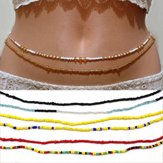 Изображение Богемный стиль Многослойное ожерелье из бисера на талии и цепочке для живота Разноцветный 1 ШТ