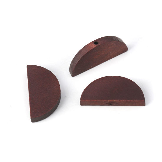 Picture of Natural Wood Spacer Beads Half Round Dark Coffee 30mm x 14mm, Hole: Approx 2mm, 30 PCs