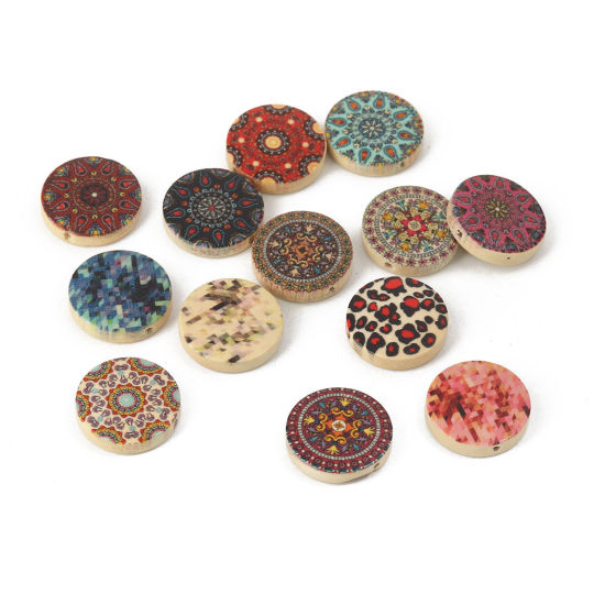 Image de Perles en Bois Naturel Rond Couleur au Hasard 20mm Dia, Trou: env. 1.8mm, 30 Pcs
