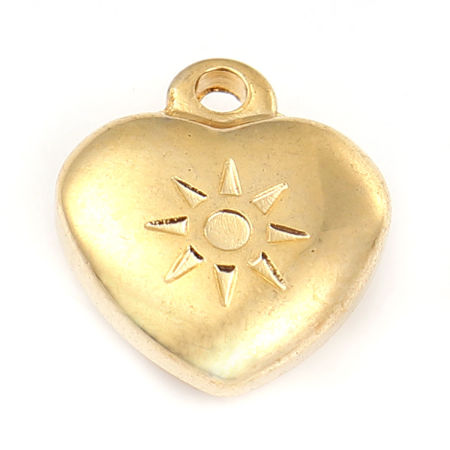 316L Acciaio Inossidabile Charms Cuore Oro Placcato Sole 14mm x 12mm, 1 Pz” 