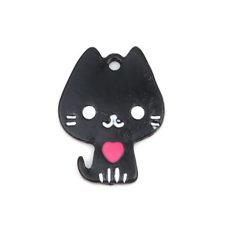 Zamak Colgantes Charms Gato Negro Corazón 20mm x 15mm, 10 Unidades
