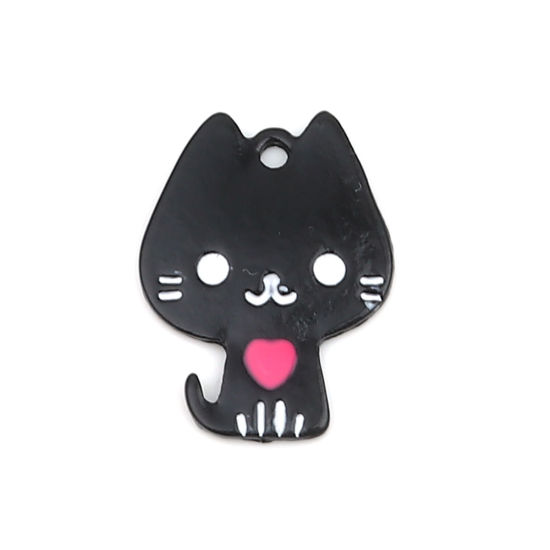 Immagine di Lega di Zinco Charms Gatto Nero Cuore 20mm x 15mm , 10 Pz