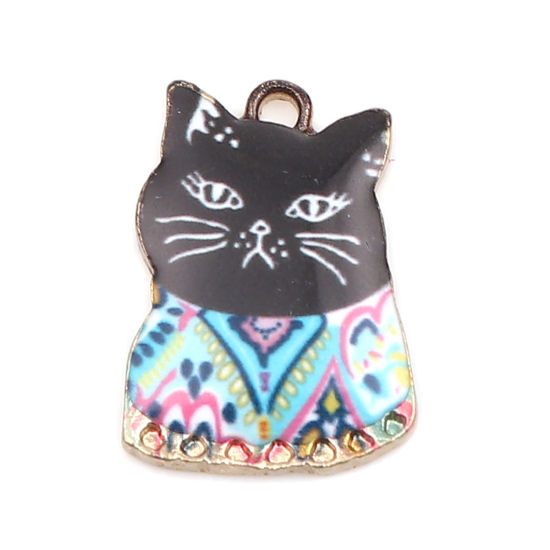 Immagine di Lega di Zinco Charms Gatto Oro Placcato Multicolore Smalto 20mm x 14mm , 10 Pz