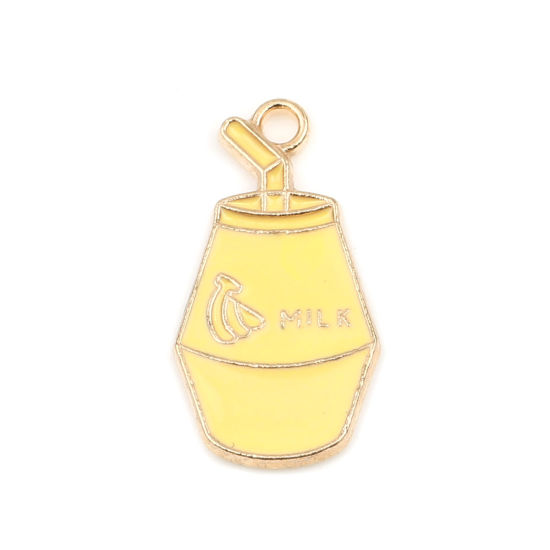 Immagine di Lega di Zinco Charms Cartone del latte Oro Placcato Giallo Smalto 20mm x 11mm , 20 Pz