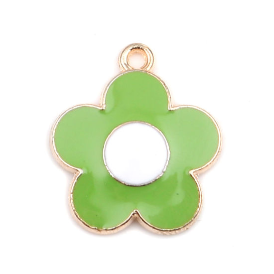 Immagine di Lega di Zinco Charms Fiore Oro Placcato Bianco & Verde Smalto 22mm x 19mm , 20 Pz