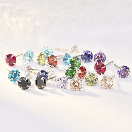 Sterling Silver & Cubic Zirconia Birthstone Ear Post Stud Earrings Platinum Plated Garnet-Red Round January 5mm Dia., Post/ Wire Size: (21 gauge), 1 Pair
