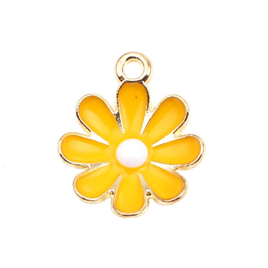 Immagine di Lega di Zinco Charms Fiore Margherita Oro Placcato Giallo Smalto 18mm x 15mm , 20 Pz