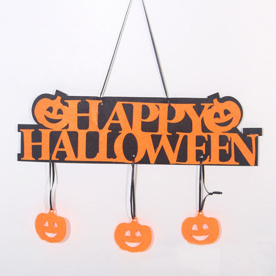 Picture of Hanging Decoration Orange Halloween Pumpkin Message " Happy Halloween " 35cm x 23cm, 1 Piece