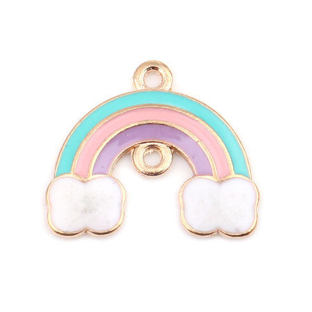 Zamak Colección Meteorológica Colgantes Charms Arco Iris Chapado en Oro Multicolor Esmalte 20mm x 17mm, 10 Unidades