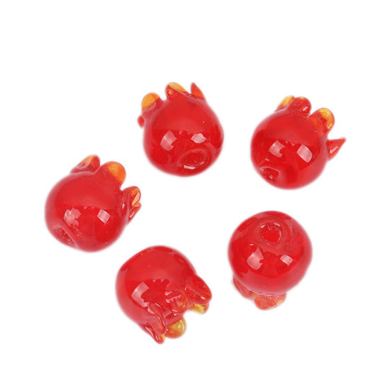 Image de Perles en Verre Fleur Rouge 9mm x 9mm, 5 Pcs