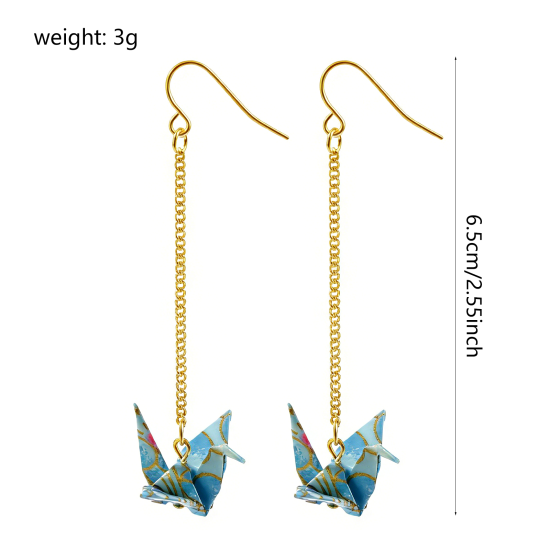 Image de Boucles d'Oreilles en Laiton Doré Rouge Grue Origami 65mm , 1 Pièce