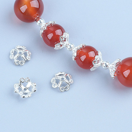 Stainless Steel Beads Caps Flower Carved Pattern  