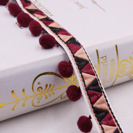 Polyester Pom Pom Trim Wine Red Triangle 20mm, 1 Yard