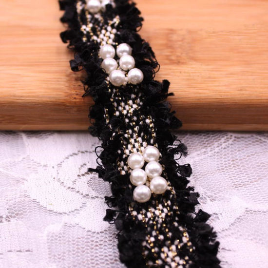 Picture of Polyester & Acrylic Ribbon Trim Black Imitation Pearl 30mm, 1 Yard