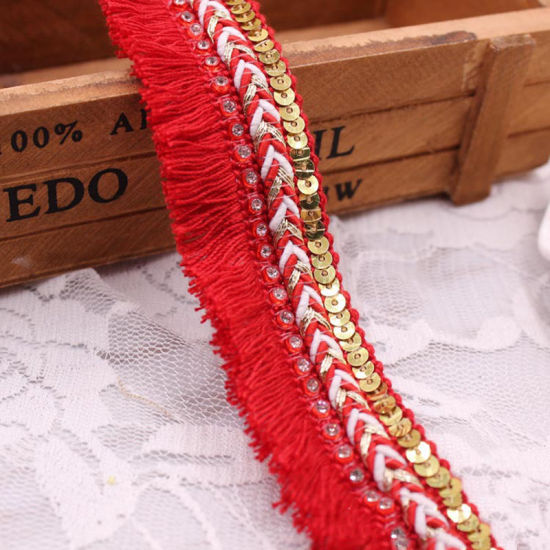 Picture of Polyester Fringe Tassel Trim Red Sequins 30mm, 1 Yard