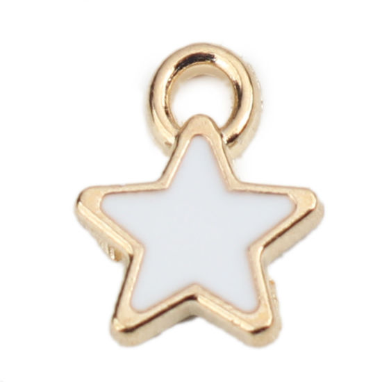 Immagine di Lega di Zinco Charms Stella a Cinque Punte Oro Placcato Bianco Smalto 8mm x 7mm , 50 Pz