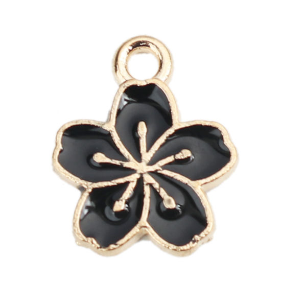Immagine di Lega di Zinco Charms Fiore Oro Placcato Nero Smalto 15mm x 12mm , 20 Pz